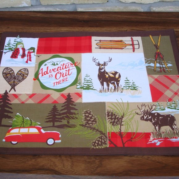 NEW Set of 4 Placemats "Adventure is Out There" Winter Snow Lodge Cabin Travel - Picture 3 of 8